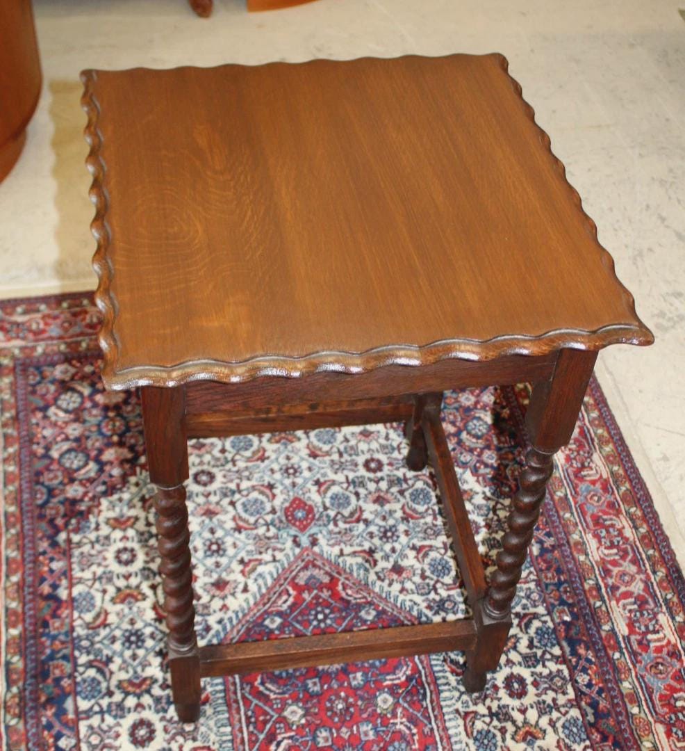 English Antique Jacobean Barley Twist Oak Side Table