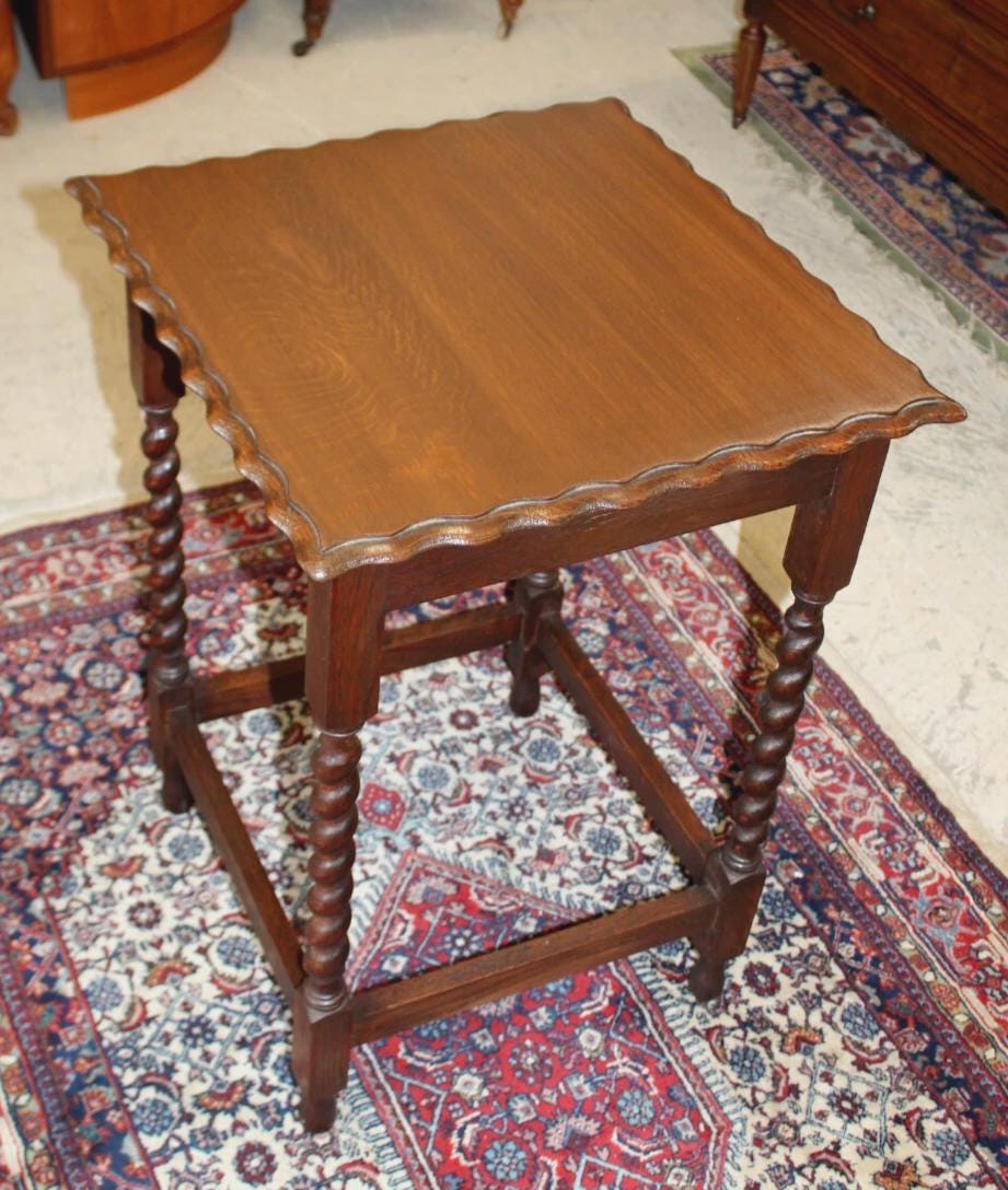 English Antique Jacobean Barley Twist Oak Side Table