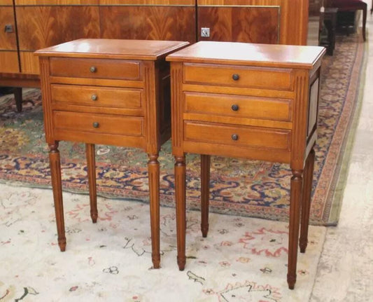 Pair of French Antique Louis XVI Nightstands | Side End Tables