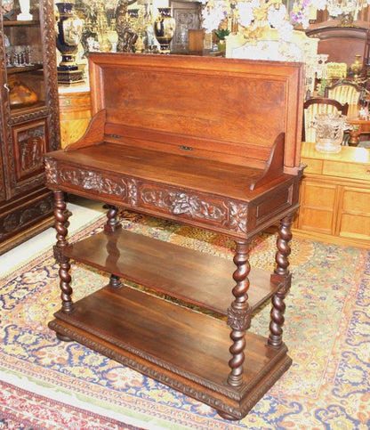 French Antique Oak Renaissance Server | Carved Sideboard Cabinet c. 19th Century