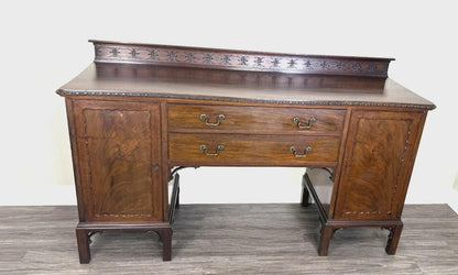 English Antique Mahogany Chippendale Sideboard Buffet Bar Cabinet w/ Key Ornate