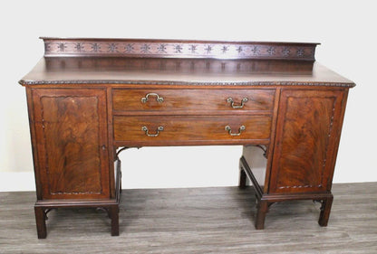 English Antique Mahogany Chippendale Sideboard Buffet Bar Cabinet w/ Key Ornate