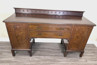 English Antique Mahogany Chippendale Sideboard Buffet Bar Cabinet w/ Key Ornate