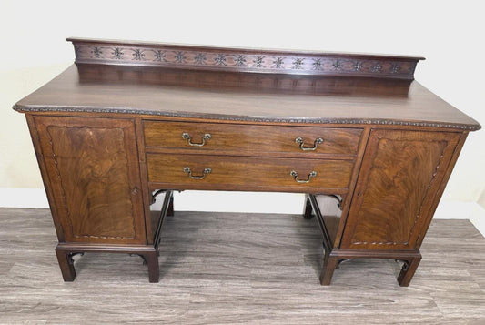 English Antique Mahogany Chippendale Sideboard Buffet Bar Cabinet w/ Key Ornate