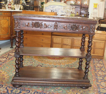 French Antique Oak Renaissance Server | Carved Sideboard Cabinet c. 19th Century