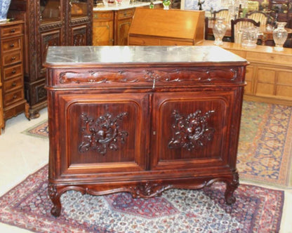 French Louis XV Walnut Chest Of Drawer / Cabinet Marble Top Dresser