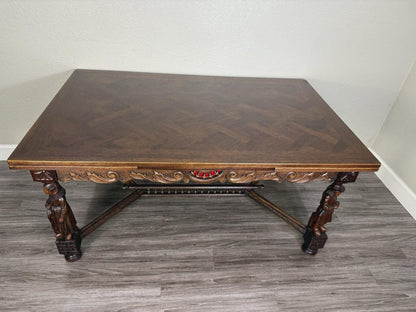 French Antique Brittany Oak Draw Leaf Dining Table | Carved Expandable Table