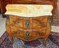 French Antique Louis XV Inlaid Chest of Drawers | Onyx Marble Top Small Dresser Commode