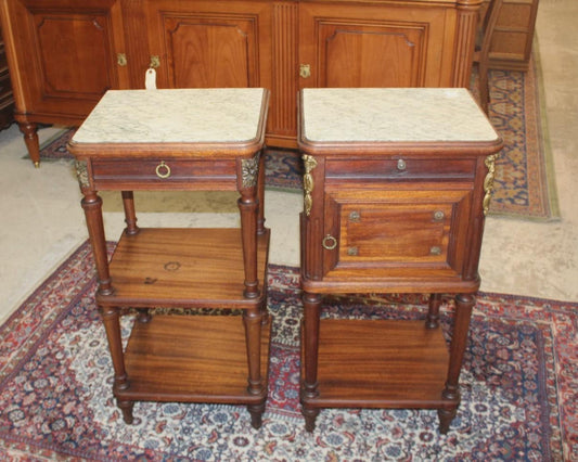 Antique French Louis XVI Mahogany Bedside Tables | Pair of Nightstands