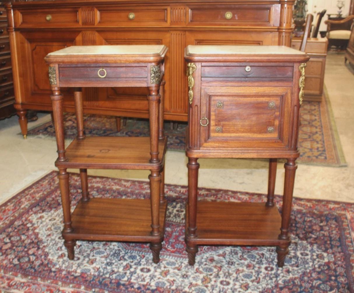 Antique French Louis XVI Mahogany Bedside Tables | Pair of Nightstands
