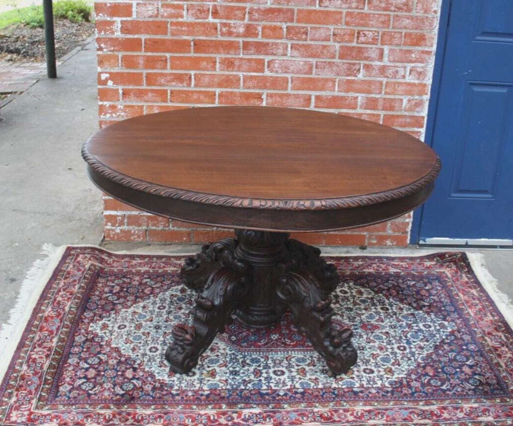 French Antique Louis XIII Oak Oval Table | Renaissance Dining / Kitchen Table c. 1880