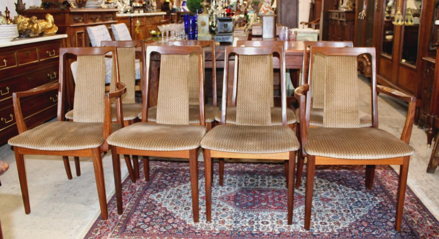 Set of 8 Mid Century G Plan Teak Wood Upholstered Dining Chairs