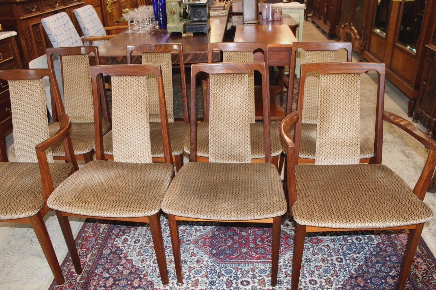 Set of 8 Mid Century G Plan Teak Wood Upholstered Dining Chairs