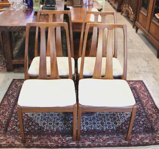 Set of 4 Mid Century Nathan Teak Dining Chairs with Upholstered Seats