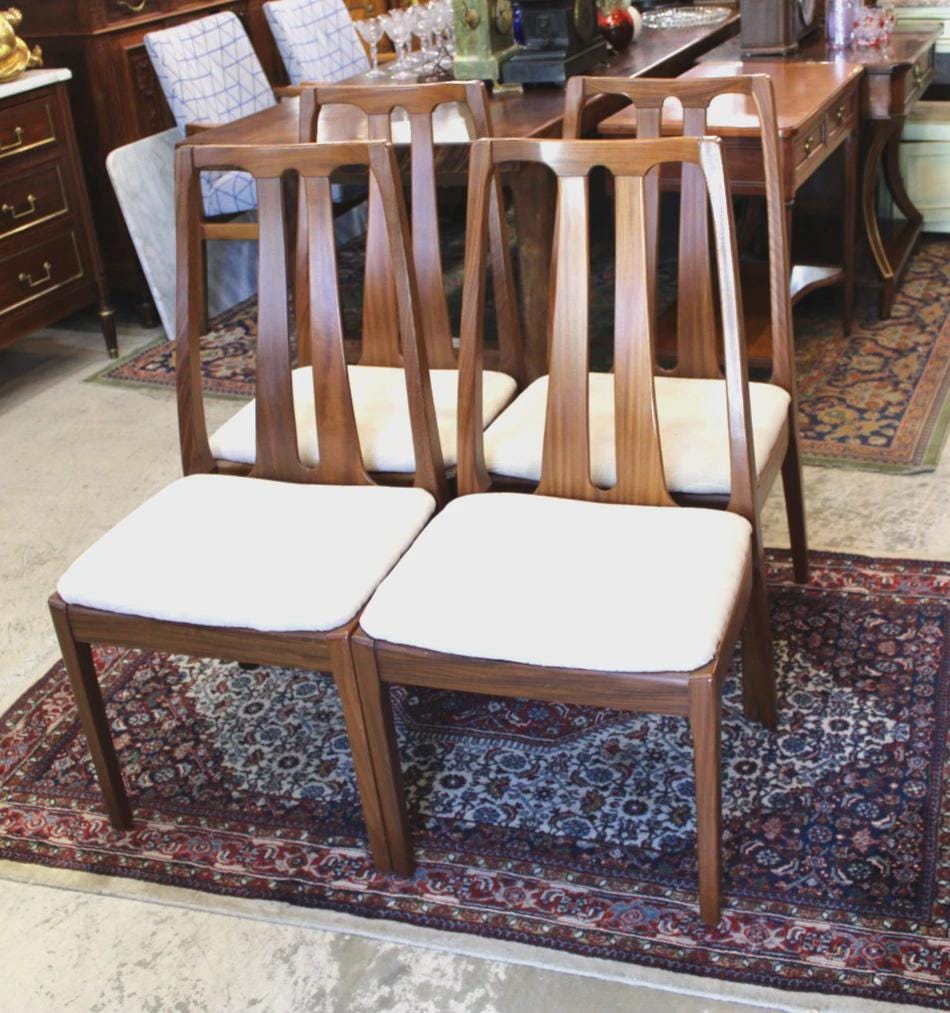 Set of 4 Mid Century Nathan Teak Dining Chairs with Upholstered Seats