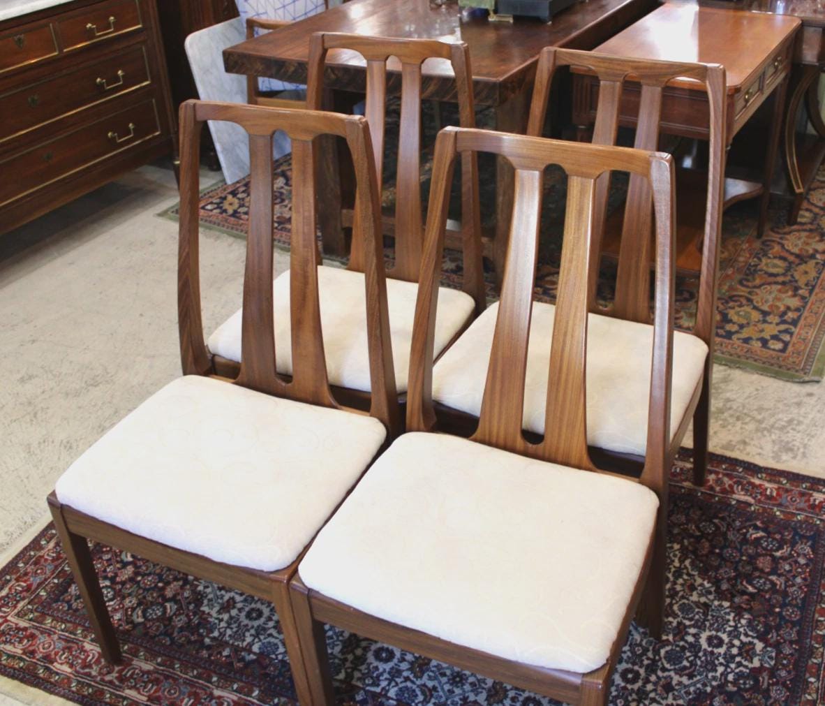 Set of 4 Mid Century Nathan Teak Dining Chairs with Upholstered Seats