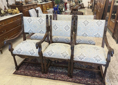 Set of 6 French Renaissance Dining Chairs | Newly Upholstered with Premium Fabric | Vintage Elegant Seating