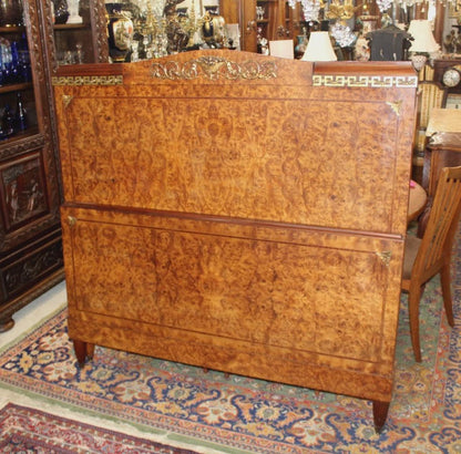 French Antique Louis XVI Burled Walnut Full Size Bed | Rails & Slats | Neoclassical Style