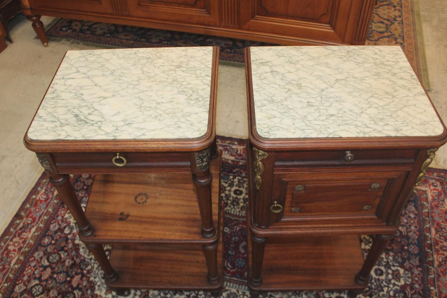 Antique French Louis XVI Mahogany Bedside Tables | Pair of Nightstands