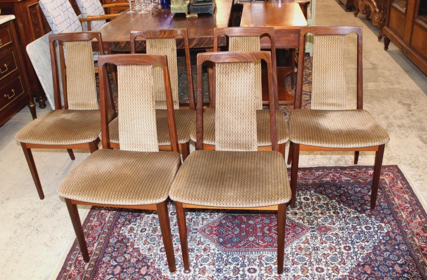 Set of 8 Mid Century G Plan Teak Wood Upholstered Dining Chairs