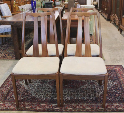 Set of 4 Mid Century Nathan Teak Dining Chairs with Upholstered Seats