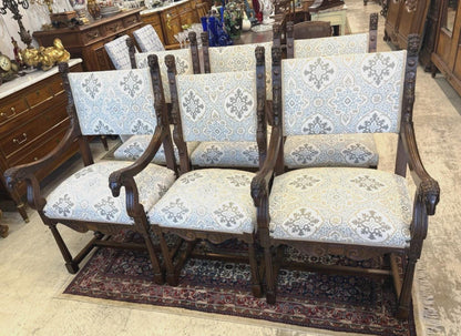 Set of 6 French Renaissance Dining Chairs | Newly Upholstered with Premium Fabric | Vintage Elegant Seating