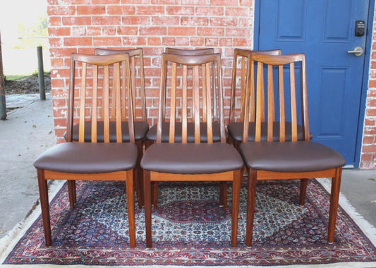 Set of 6 Mid Century G Plan Teak Dining Chairs | Brown Vinyl Upholstered | Vintage Retro Modern Seating