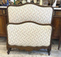 French Antique Louis XV Twin Size Bed | Dark Oak Upholstered Frame | Curved Headboard, Rails & Slats