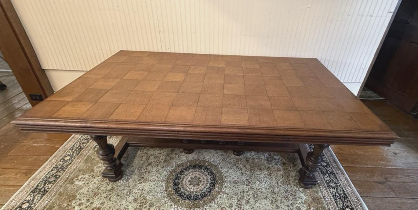 French Antique Oak Renaissance Parquetry Top Dining Table | c.1880