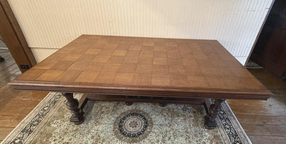 French Antique Oak Renaissance Parquetry Top Dining Table | c.1880