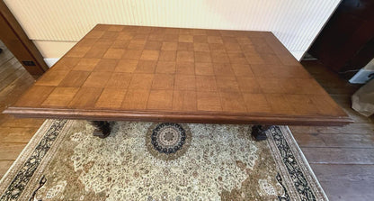French Antique Oak Renaissance Parquetry Top Dining Table | c.1880