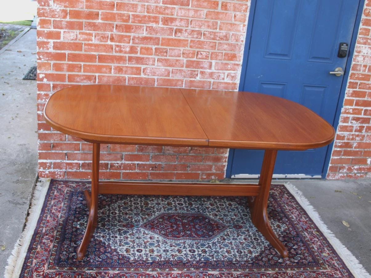 Mid Century McIntosh Teak Butterfly Leaf Dining Table | Oval Draw Leaf