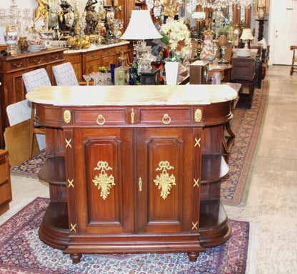 French Antique Marble Top Louis XVI Mahogany Sideboard / Server / Bar Cabinet
