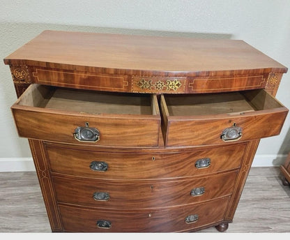 Antique English Inlaid Mahogany Chest of Drawers, 6 Drawer Dresser, Edwardian Highboy, Vintage Bedroom Furniture