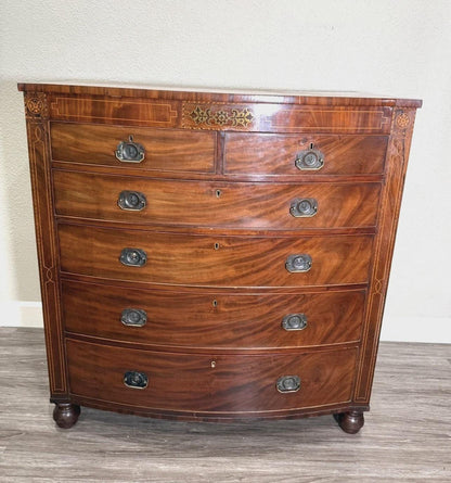 Antique English Inlaid Mahogany Chest of Drawers, 6 Drawer Dresser, Edwardian Highboy, Vintage Bedroom Furniture