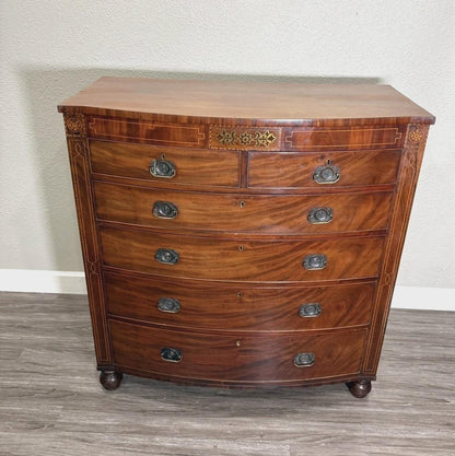 Antique English Inlaid Mahogany Chest of Drawers, 6 Drawer Dresser, Edwardian Highboy, Vintage Bedroom Furniture