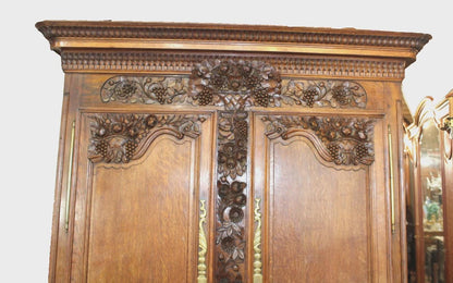 18th Century French Normandy Oak Armoire, Antique Carved 2 Door Wardrobe, Circa 1780 Rustic Provincial Cabinet
