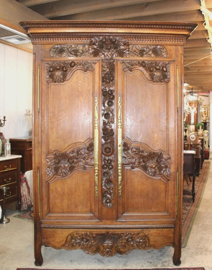 18th Century French Normandy Oak Armoire, Antique Carved 2 Door Wardrobe, Circa 1780 Rustic Provincial Cabinet