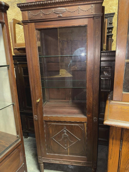 Antique French Louis XVI Mahogany Display Cabinet, Glass Door Curio, Neoclassical Vitrine with Shelves