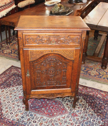 French Antique Louis XV Tiger Oak Jam Cabinet, Carved Oak Side Cabinet, Rustic Storage