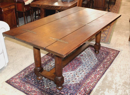 French Antique Oak Folding Trestle Table, Farmhouse Dining Table, Rustic Sofa Table