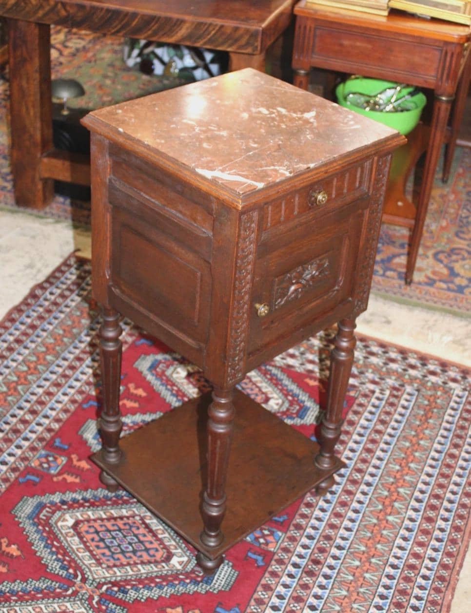 French Louis XVI Antique Oak Nightstand, Small Bedside Cabinet with Drawer