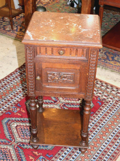 French Louis XVI Antique Oak Nightstand, Small Bedside Cabinet with Drawer
