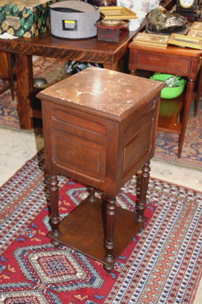 French Louis XVI Antique Oak Nightstand, Small Bedside Cabinet with Drawer