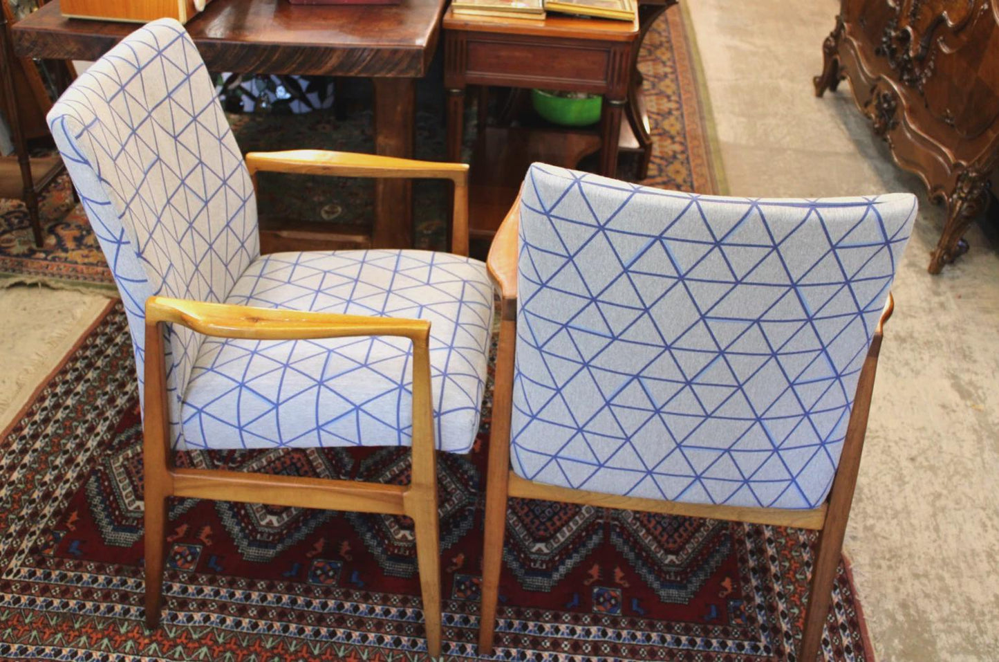 Set of 2 Mid Century Modern Teak Arm Chairs, Upholstered Danish Style Chairs