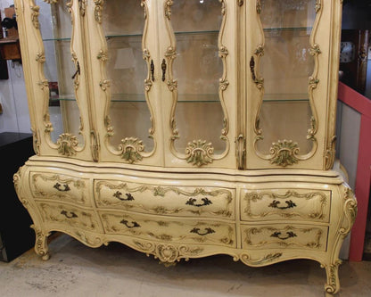 Italian Antique Painted Bombay China Cabinet, Ornate Buffet Display Hutch