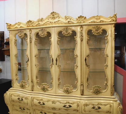 Italian Antique Painted Bombay China Cabinet, Ornate Buffet Display Hutch