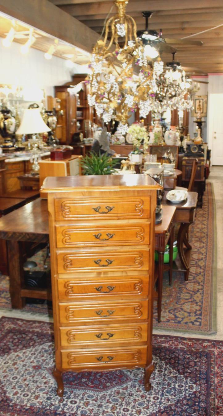 French Antique Louis XV Maple Tall Chest, 7 Drawer Lingerie Chest