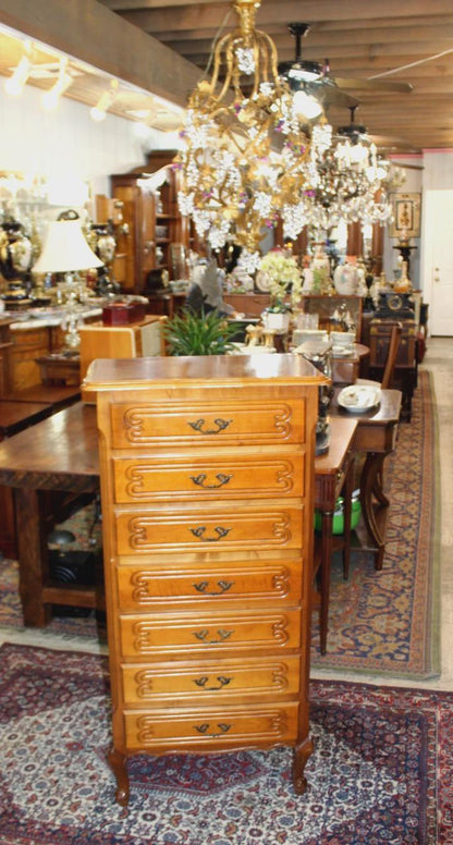 French Antique Louis XV Maple Tall Chest, 7 Drawer Lingerie Chest