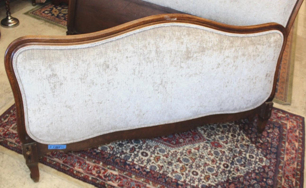 Antique French Louis XV Oak Full Size Bed, Newly Upholstered